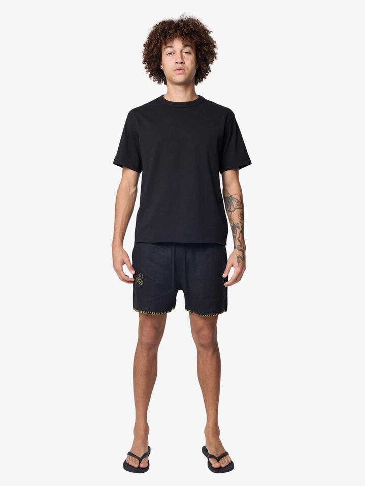 Image of a model wearing Shorts. Productname: Article One Goleta Shorts in Black colour by brand - Article One