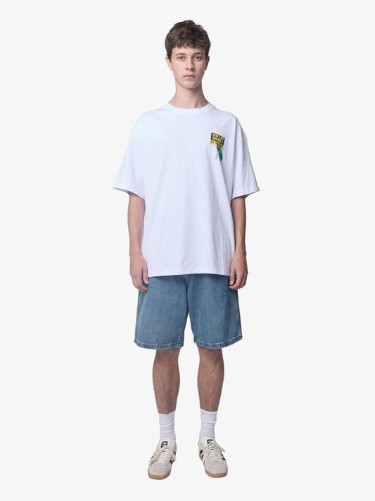 Image of a model wearing Shorts. Productname: Worship Hot Gossip Big Dawg Jean Shorts in Rogue Blue colour by brand - Worship