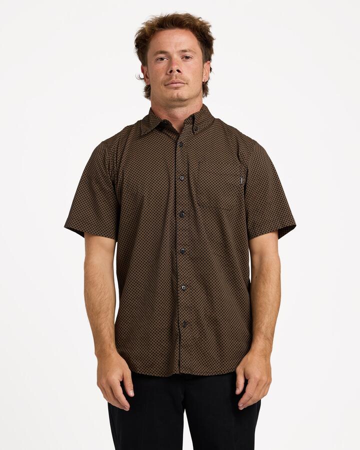 Image of a model wearing Tops. Productname: Element - Mens Beyond 2 Short Sleeve Shirt - Flint Black - in Flint Black colour by brand - Element