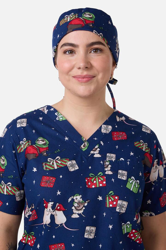 Image of Hats. Productname: Christmas Creatures Scrub Hat in Navy colour by brand - Scrubs With Love