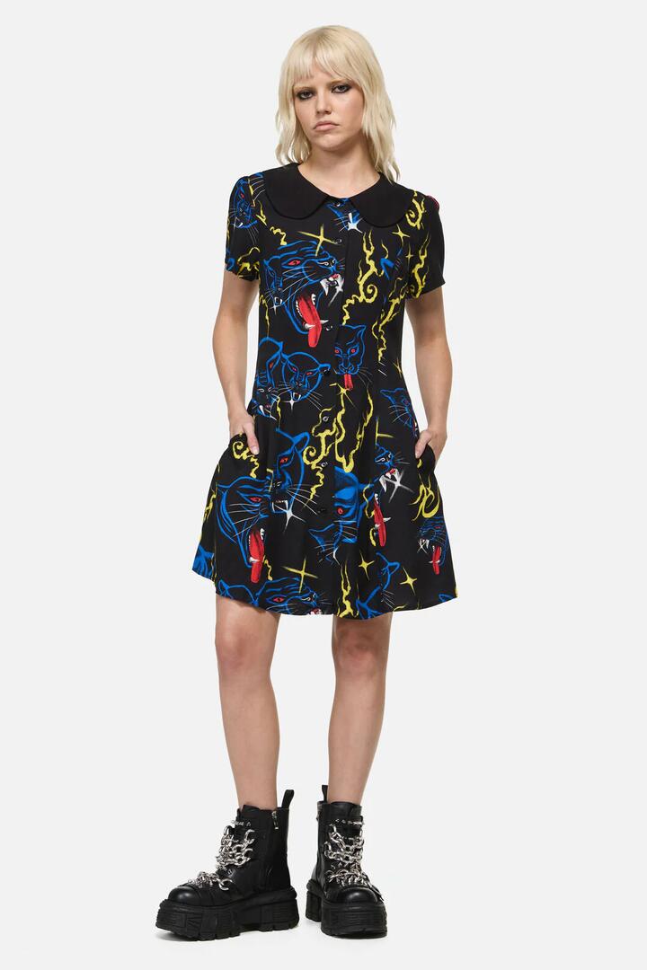 Image of Dresses. Productname: Panther Punk Mini Dress in Black colour by brand - Dangerfield