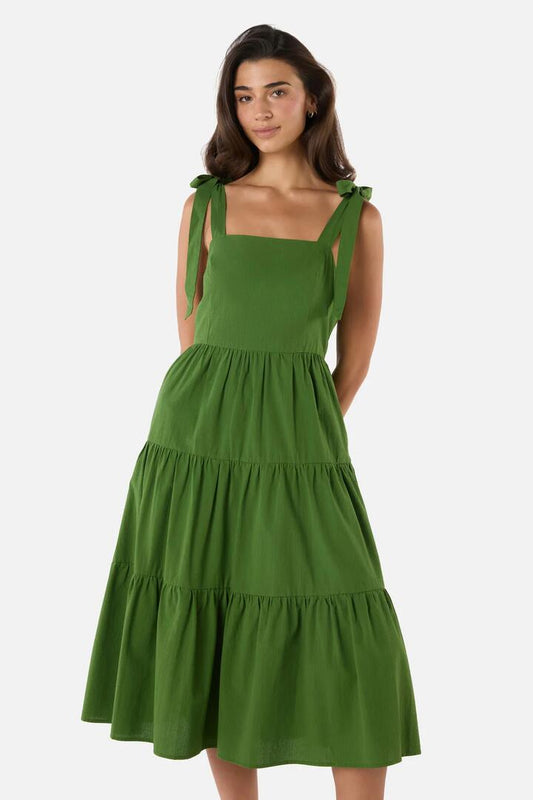 Image of Dresses. Productname: Donna Tiered Midi Dress in Green colour by brand - Princess Highway