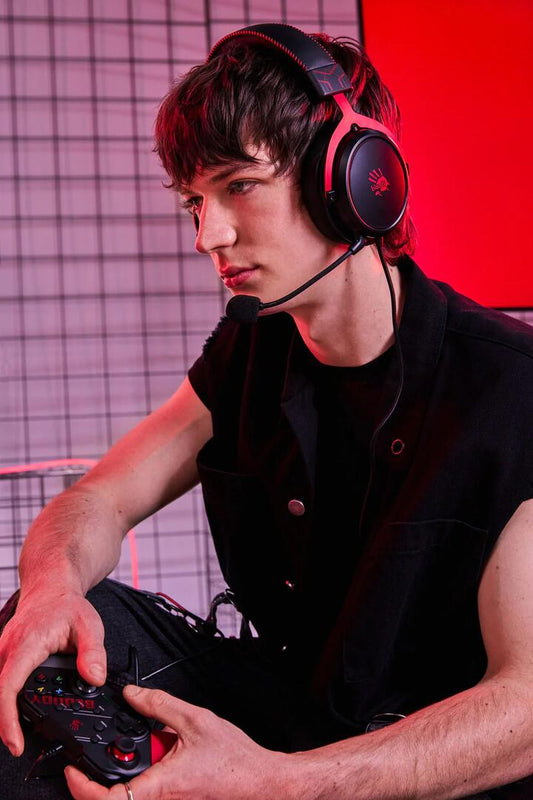 Image of Audio. Productname: Bloody M590i Sports Red USB Wired 7.1 Surround Gaming Headphone in Sports Red colour by brand - BLOODY