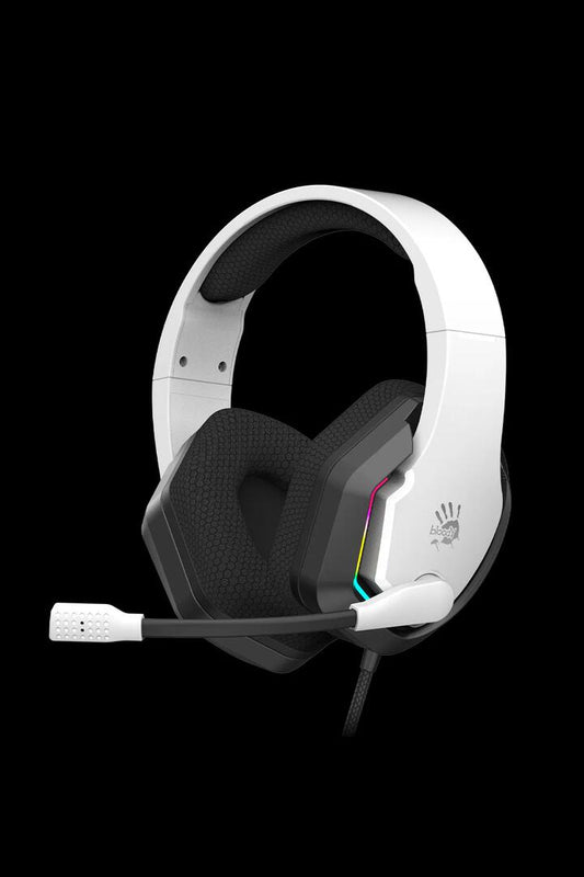 Image of Headsets. Product name - Bloody G260P Neon White 3.5mm Wired Over-Ear Stereo LED Gaming Headphones in White colour by brand - BLOODY