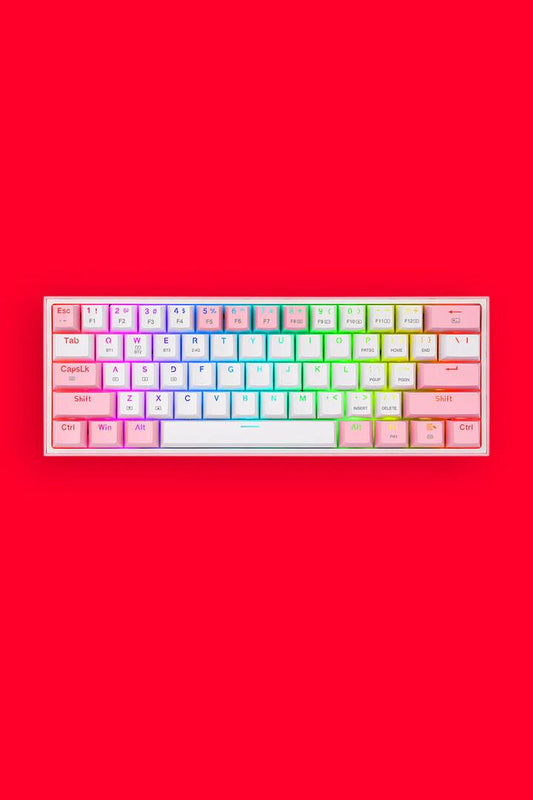 Image of Keyboards. Product name - Redragon K616-RGB Fizz Pro White Pink 60% Tri-Mode Wireless Mechanical Gaming Keyboard in White/Pink colour by brand - REDRAGON