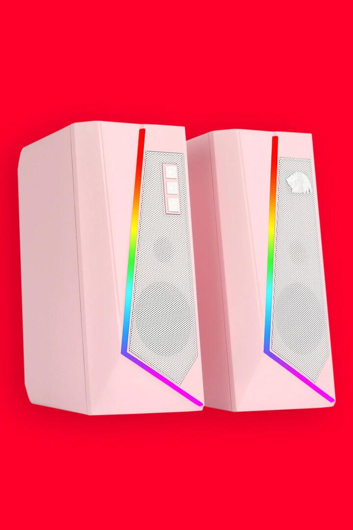 Image of Speakers. Product name - Redragon GS520P Anvil Pink Vertical RGB Touch Control Desktop Speaker in Pink colour by brand - REDRAGON