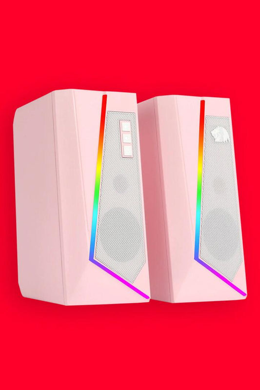 Image of Speakers. Product name - Redragon GS520P Anvil Pink Vertical RGB Touch Control Desktop Speaker in Pink colour by brand - REDRAGON