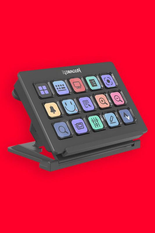 Image of Accessories. Product name - Redragon SS-550 Perrors Black 15-Key Customisable Control Stream Deck in Black colour by brand - REDRAGON