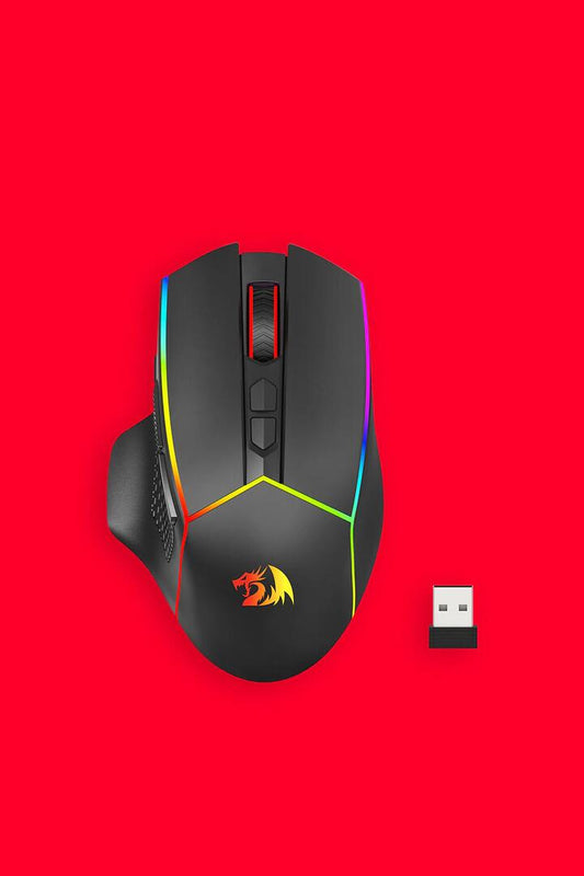 Image of Computer Accessories. Productname: Redragon M814RGB-PRO Axe Pro Black Honeycomb Tri-Mode RGB Gaming Mouse in Black colour by brand - REDRAGON