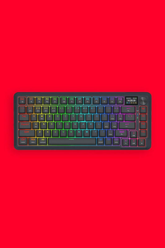Image of Computer Accessories. Productname: Redragon K708RGB-Pro Fleact Black 75% LCD Mechanical Keyboard in Black colour by brand - REDRAGON