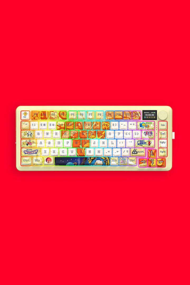 Image of Keyboards. Product name - Redragon K708GF RGB Pro Fleact Yellow 75% LCD Gasket Wireless Mechanical Keyboard in Yellow colour by brand - REDRAGON