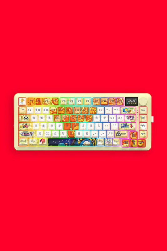 Image of Computer Accessories. Productname: Redragon K708GF RGB Pro Fleact Yellow 75% LCD Gasket Wireless Mechanical Keyboard in Yellow colour by brand - REDRAGON