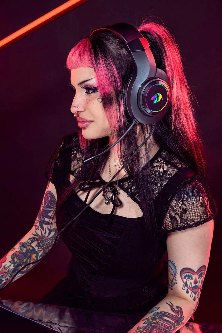 Image of Headsets. Product name - Redragon H260RGB Black Over-Ear RGB Wired Gaming Headset in Black colour by brand - REDRAGON