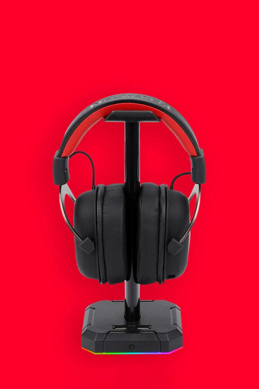 Image of Headsets. Product name - Redragon HA300 Black Desktop RGB USB Hub Headphone Stand in Black colour by brand - REDRAGON