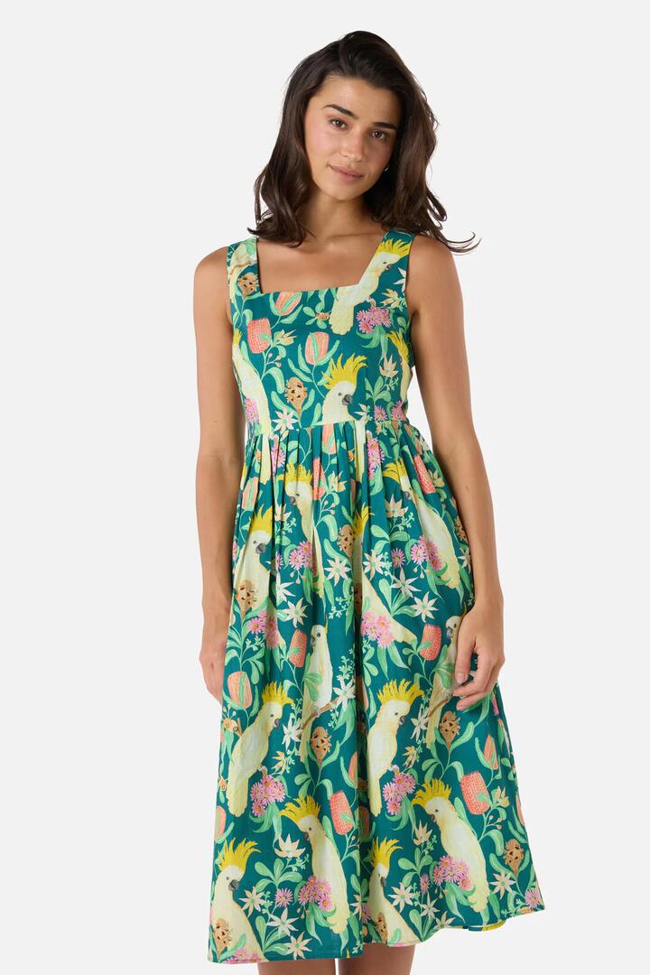 Image of Dresses. Productname: Cockatoo & Flora Midi Dress in Teal colour by brand - Princess Highway