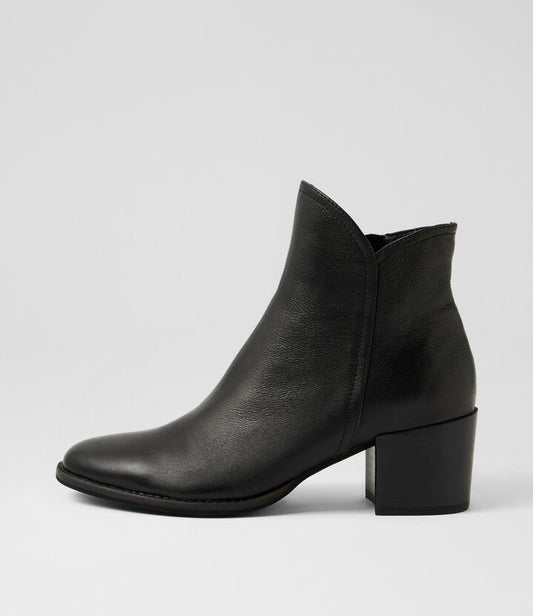 Image of Boots. Product name - Mocker Black Leather Black Heel Ankle Boots in Black-Black Heel colour by brand - MIDAS
