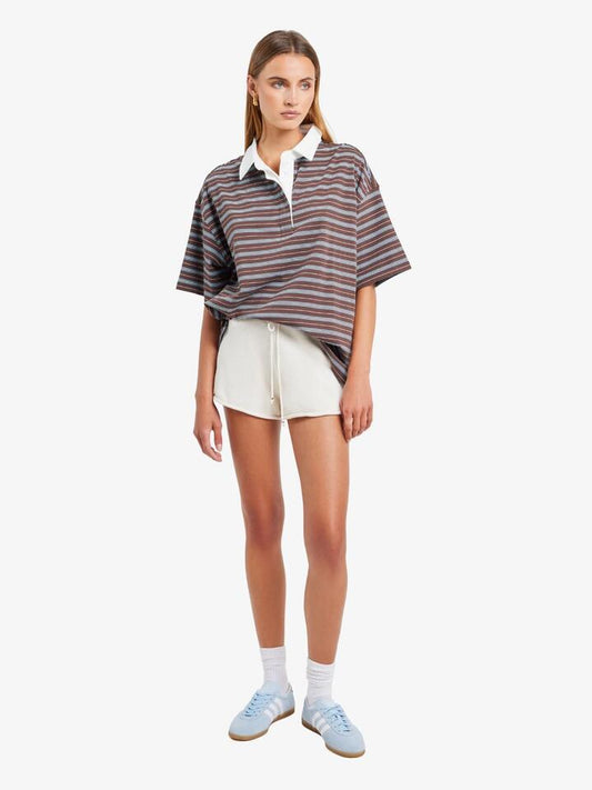 Image of a model wearing Tops. Productname: LIIDO Fenway Jersey in Brown/Blue Stripe colour by brand - LIIDO