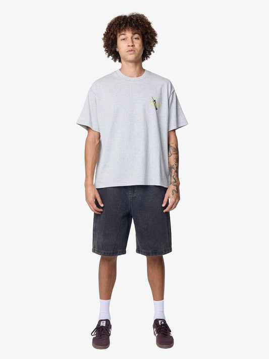 Image of a model wearing Tops. Productname: Weekend Cartel Worship Tee in GREY MARLE colour by brand - Weekend Cartel