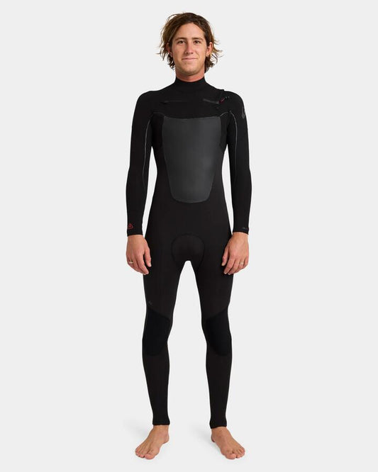 Image of a model wearing Tops. Productname: Quiksilver Mens 3/2Mm Marathon Sessions Chest Zip Wetsuit Black - in Black colour by brand - Quiksilver