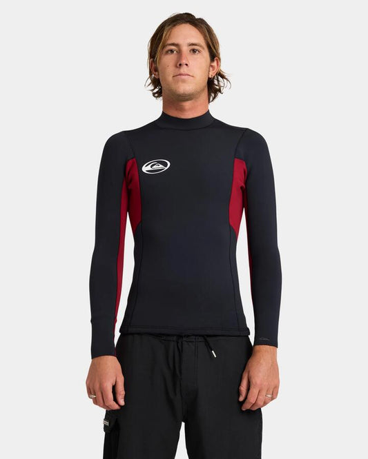 Image of a model wearing Tops. Productname: Quiksilver - Mens 1.5Mm Mercury Long Sleeve Wetsuit Top - High Risk Red - in High Risk Red colour by brand - Quiksilver