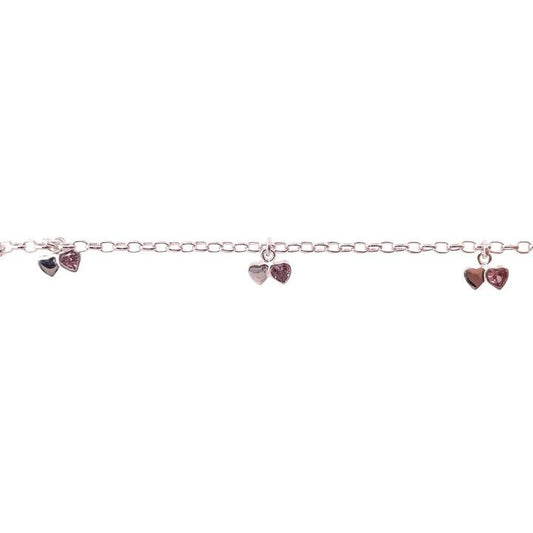 Image of Bracelets. Product name - 14cm Children's Mini Heart Charms Bracelet in Sterling Silver in colour by brand - Bevilles