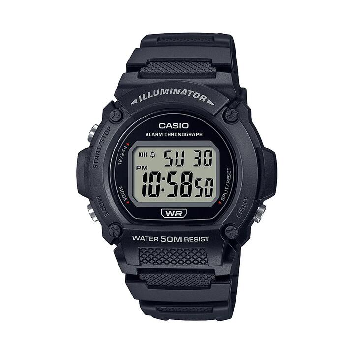 Image of Watches. Productname: Casio Digital Chronograph Black Watch W219H-1A in Watch colour by brand - Casio
