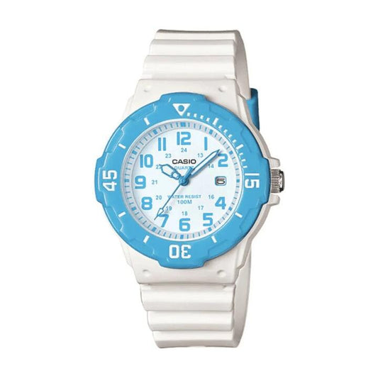 Image of Watches. Productname: Casio Vintage Analogue White and Blue Watch LRW200H-2B in Watch colour by brand - Bevilles