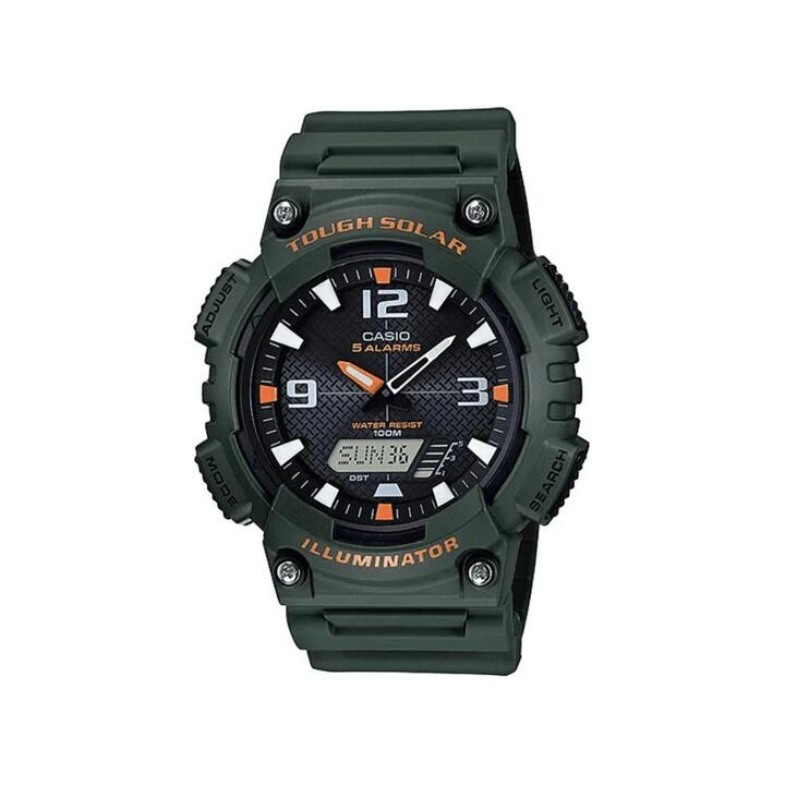 Image of Watches. Productname: Casio Solar Analog-Digital Green Watch AQS810W-3A in Watch colour by brand - Bevilles