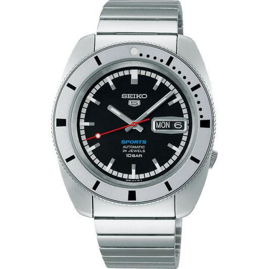 Image of Watches. Productname: Seiko Automatic 1968 5 Sports Black and Silver Tone Watch SRPL05K in Watch colour by brand - Seiko