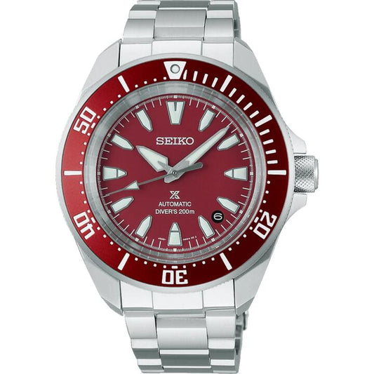 Image of Watches. Productname: Seiko Prospex Diver Red and Silver Tone Watch SRPL11K in Watch colour by brand - Seiko