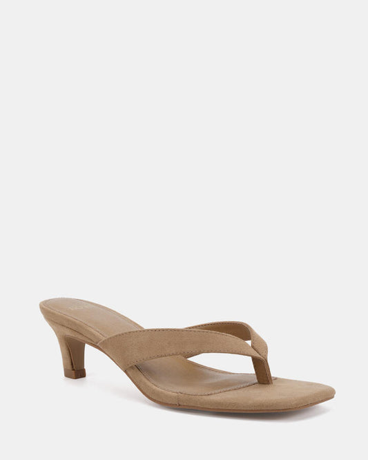 Image of Heels. Productname: Valence: Biscoff Suede - Women's Strappy - Low Heel in Biscoff Suede colour by brand - Novo