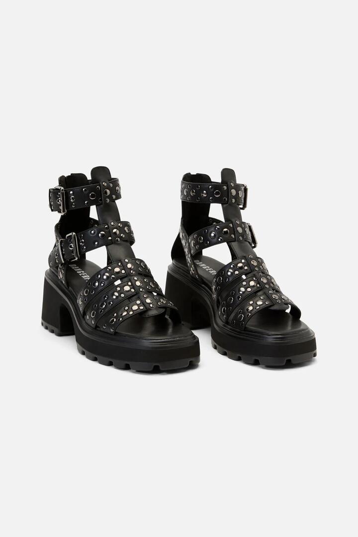 Image of Heels. Productname: Studs Strap Platform Sandals in Black colour by brand - Dangerfield