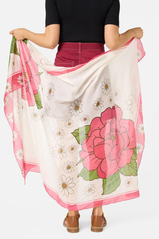 Image of Swimwear. Productname: Floral Fields Cotton Sarong in Cream colour by brand - Princess Highway