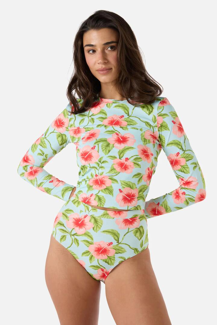 Image of Swimwear. Productname: Hibiscus Rashie Swim Top in Blue colour by brand - Princess Highway
