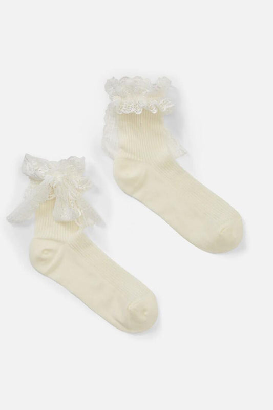 Image of Socks. Productname: Rib & Lace Socks in Cream colour by brand - Princess Highway