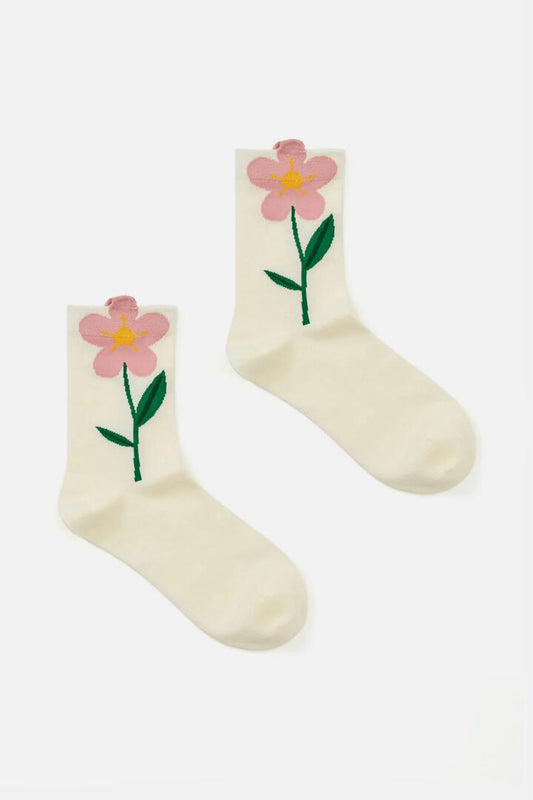 Image of Socks. Productname: Cream Stem Flower Socks in Cream colour by brand - Princess Highway