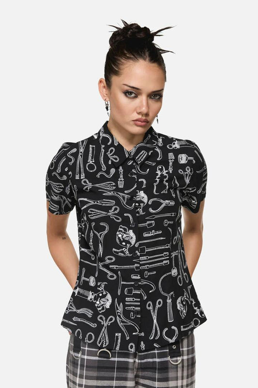 Image of Blouses. Productname: Barbaric Goth Print Blouse in Black/White colour by brand - Black Friday