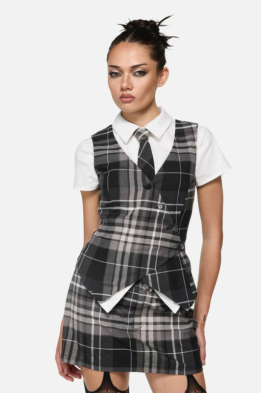 Image of Coats & Jackets. Productname: Lovett Tartan Goth Vest in Grey colour by brand - Black Friday