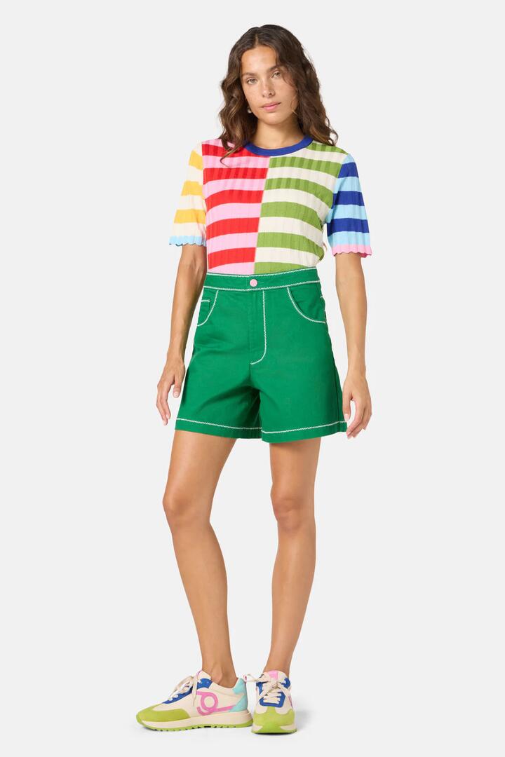 Image of a model wearing Shorts. Productname: Twist And Stitch Denim Shorts in Green colour by brand - Gorman
