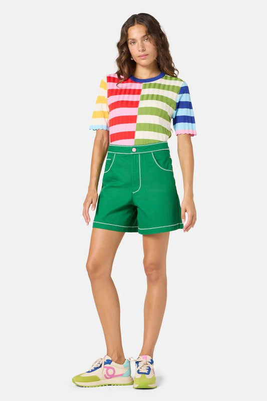 Image of a model wearing Shorts. Productname: Twist And Stitch Denim Shorts in Green colour by brand - Gorman