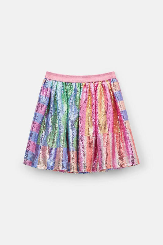 Image of a model wearing Skirts. Productname: Stripe Mix Kids Sequins Skirt in Multi colour by brand - Gorman