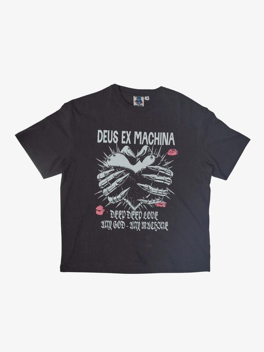 Image of a model wearing Tops. Productname: Deus Deep Love Tee in Anthracite colour by brand - Deus