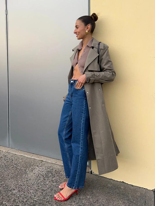 Image of a model wearing Denim. Productname: Lulu & Rose Serena Straight Leg Jeans in Mid Blue colour by brand - Lulu & Rose