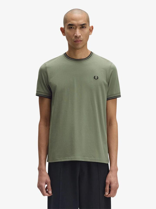 Image of T-Shirts. Productname: Fred Perry Twin Tipped T-Shirt in Laurel Wreath Green/Black colour by brand - Fred Perry