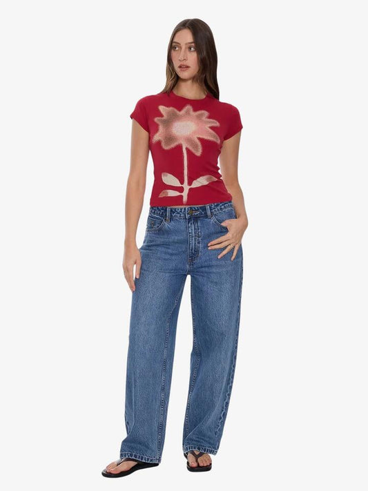 Image of a model wearing Tops. Productname: Thrills Eternal Dream Club Tee in CABERNET colour by brand - Thrills