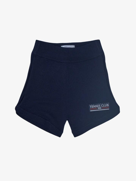 Image of a model wearing Shorts. Productname: West Hollywood Sweat Club 1995 Tennis Club Knitted Shorts in Navy colour by brand - West Hollywood Sweat Club