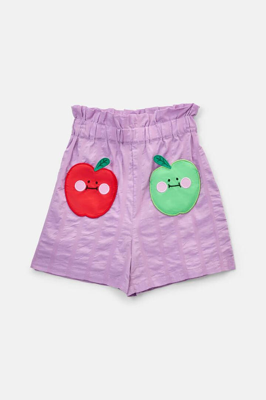 Image of a model wearing Shorts. Product name - Apple Kids Shorts in Lilac colour by brand - Gorman
