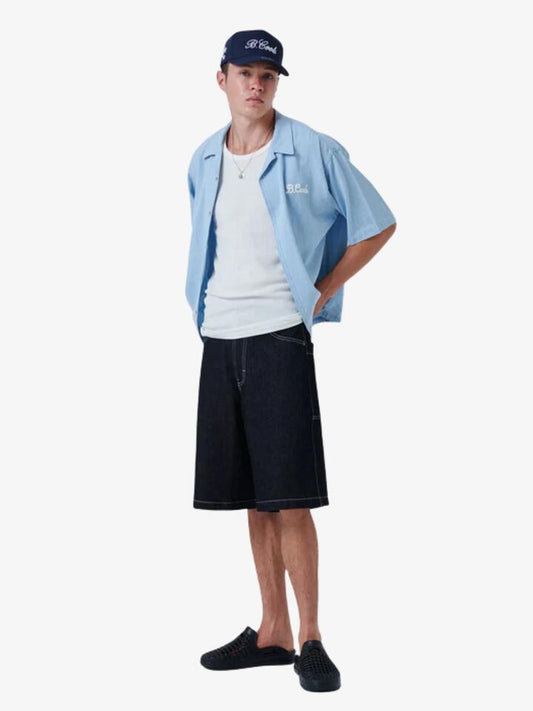 Image of a model wearing Tops. Productname: Barney Cools Script Shirt in Blue colour by brand - Barney Cools