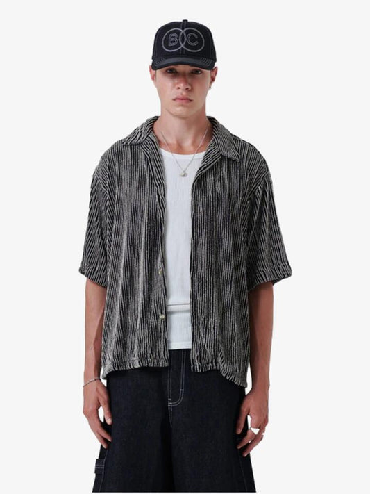 Image of a model wearing Tops. Productname: Barney Cools Crop Shirt in Black colour by brand - Barney Cools