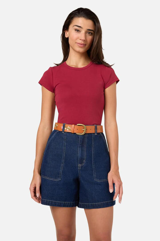 Image of Accessories. Productname: Embroidered Belt in Tan colour by brand - Princess Highway